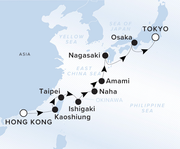 Map of Luminara Voyage 13280307, Hong Kong to Tokyo