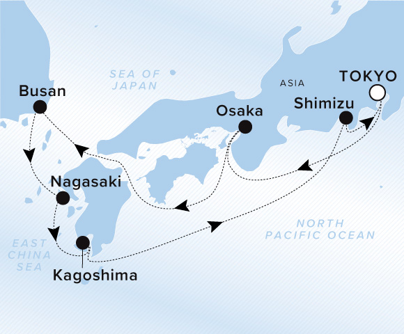 Map of Luminara Voyage 13280318, Roundtrip Tokyo