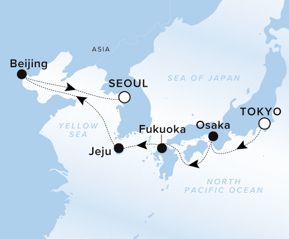 Map of Luminara Voyage 13280327, Tokyo to Incheon (Seoul)