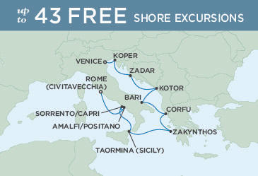 Deluxe Honeymoon Cruises Regent Seven Seas Explorer Map VENICE TO ROME (CIVITAVECCHIA) August 3-13 2026 - 10 Days