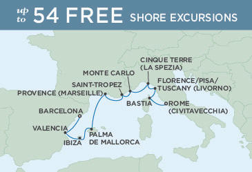 Luxury World Cruise SHIP BIDS - Regent Seven Seas Explorer Map September 4-14 2023 - 10 Days BARCELONA TO ROME (CIVITAVECCHIA)
