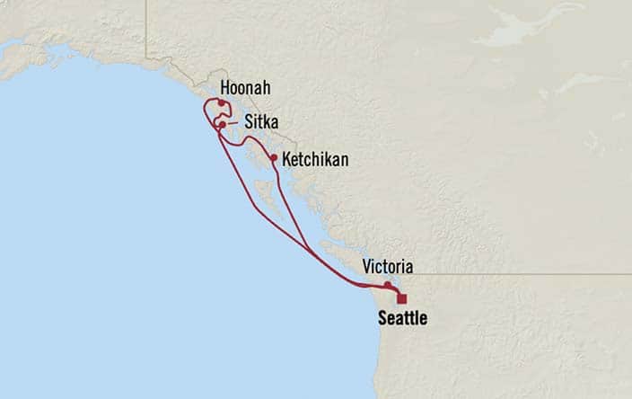Itinerary Map for Oceania Riviera Cruises Voyage ID RVA270715