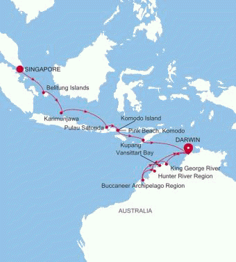 Singapore to Darwin Silver Cloud Voyage E4260508016 itinerary map