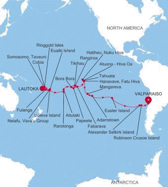 Lautoka to Valparaiso Silver Cloud Voyage E4260929C37 itinerary map