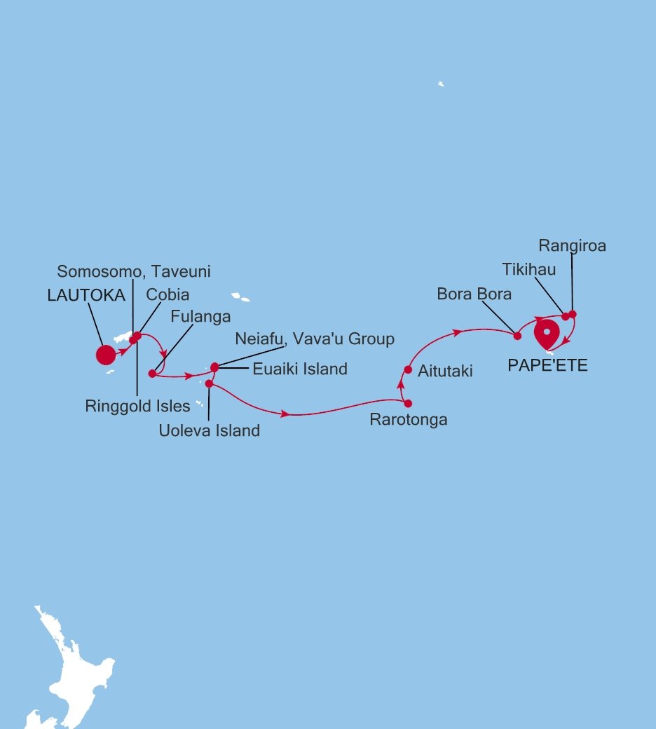 Lautoka to Papeete (Tahiti) Silver Cloud Voyage E4260929014 itinerary map