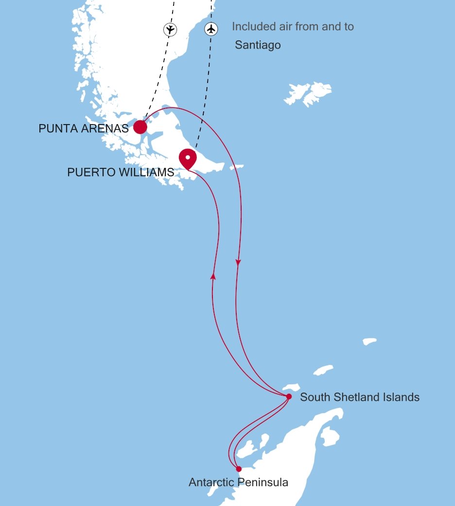 Punta Arenas to Puerto Williams Silver Cloud Voyage E4270202010 itinerary map