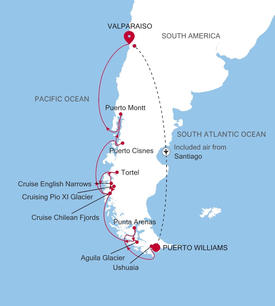Puerto Williams to Valparaiso Silver Cloud Voyage E4270227011 itinerary map
