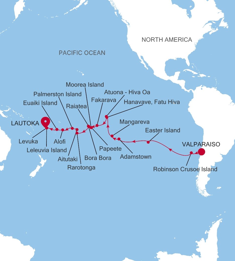 Valparaiso to Lautoka Silver Cloud Voyage E4270310C34 itinerary map