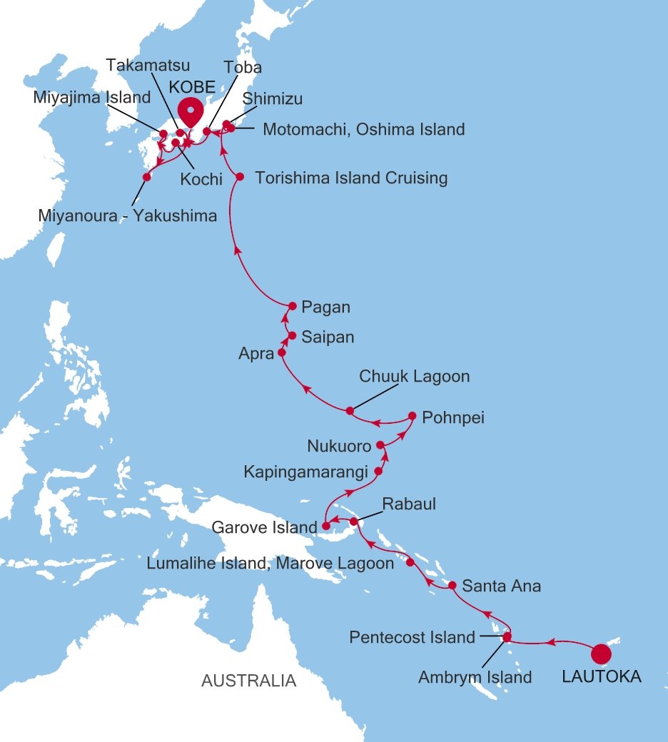 Lautoka to Kobe Silver Cloud Voyage E4270414C32 itinerary map
