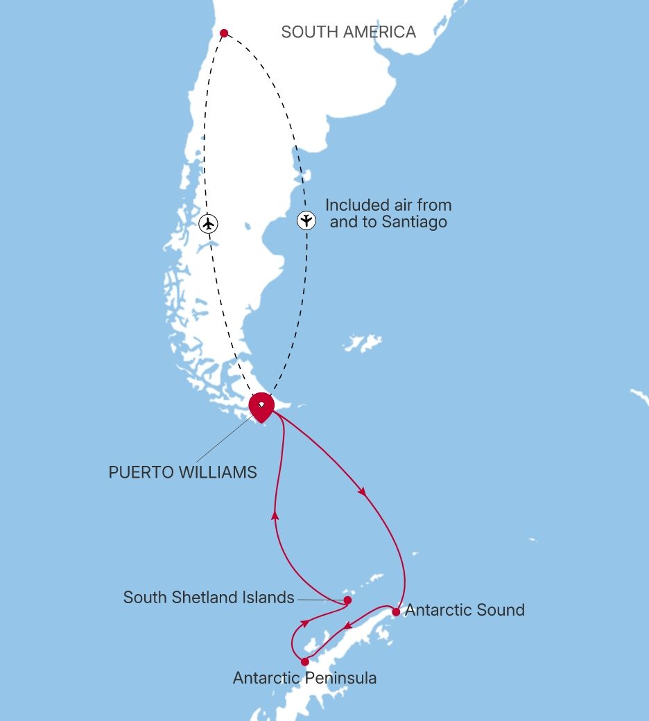 Puerto Williams to Puerto Williams Silver Cloud Voyage E4271220010 itinerary map