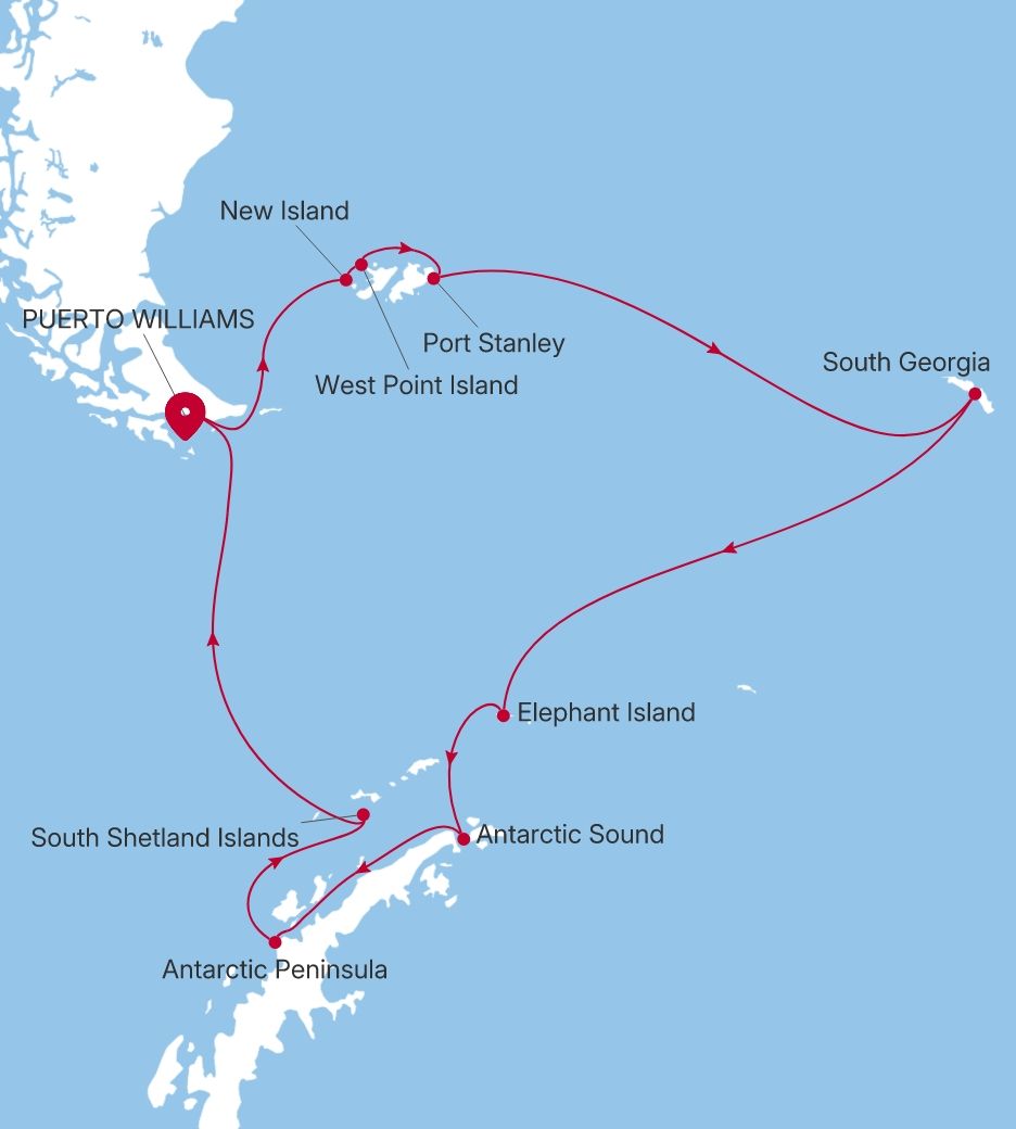 Puerto Williams to Puerto Williams Silver Cloud Voyage E4280121018 itinerary map