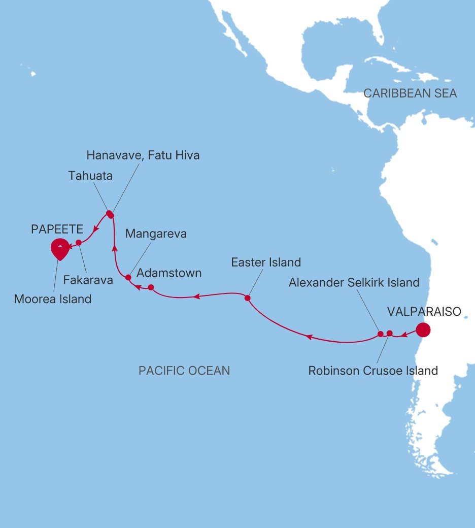 Valparaiso to Papeete (Tahiti) Silver Cloud Voyage E4280311023 itinerary map