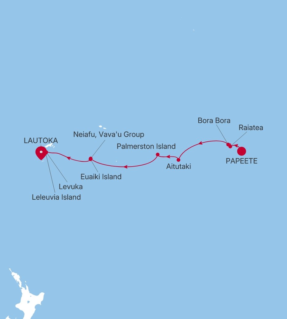 Papeete (Tahiti) to Lautoka Silver Cloud Voyage E4280403011 itinerary map