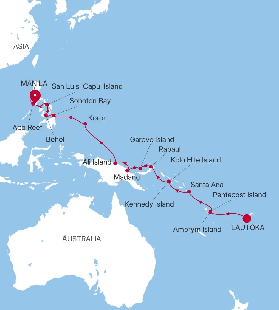 Silver Cloud Lautoka to Manila voyage E4280415022 itinerary map