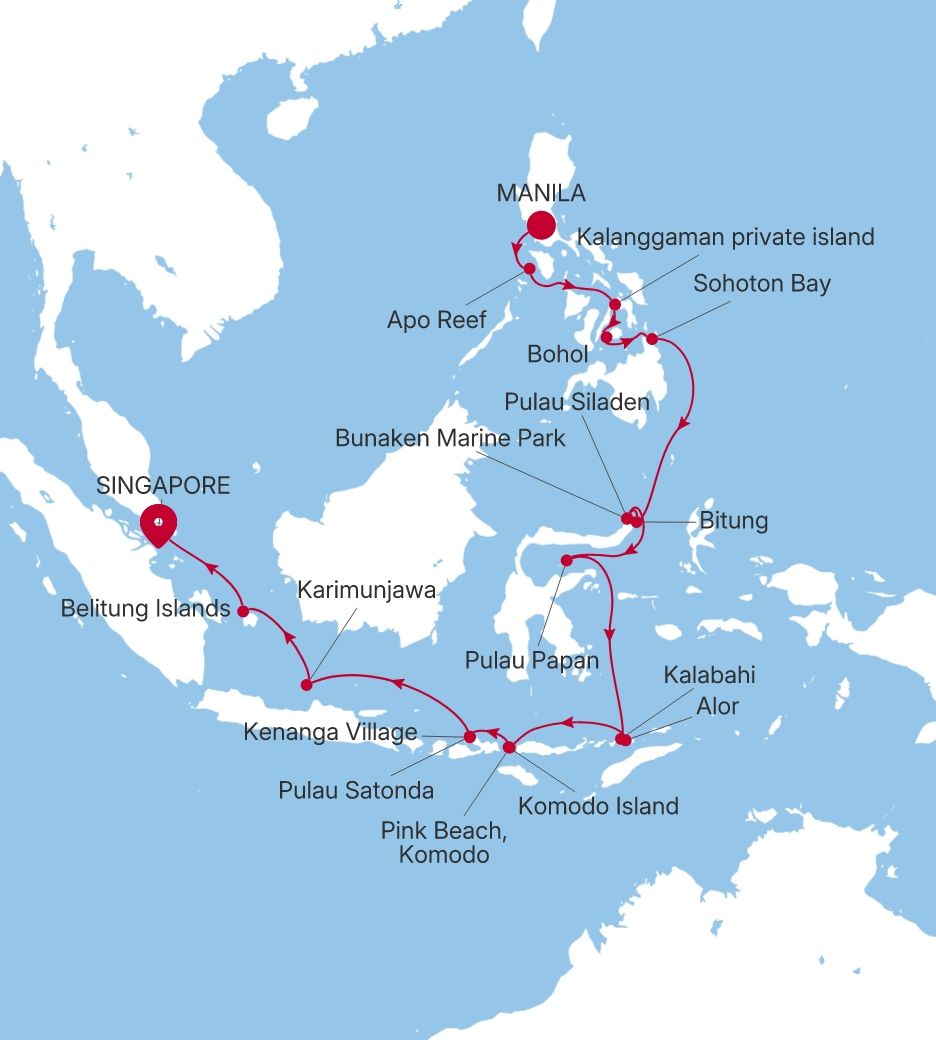 Silver Cloud Manila to Singapore voyage E4280507019 itinerary map
