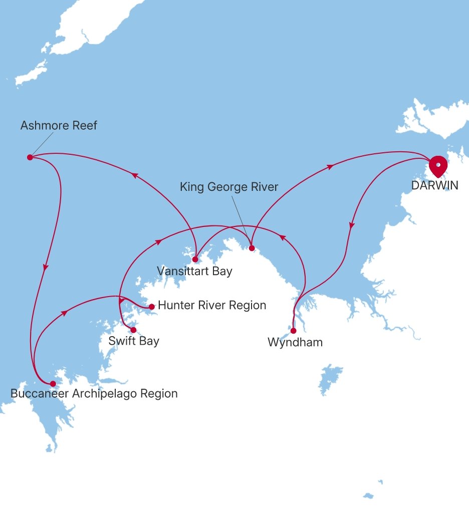 Darwin to Darwin Silver Cloud Voyage E4280809010 itinerary map