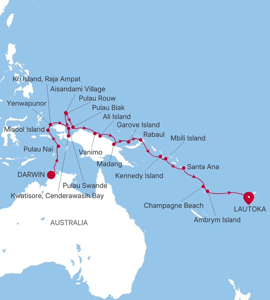 Darwin to Lautoka Silver Cloud Voyage E4280920023 itinerary map
