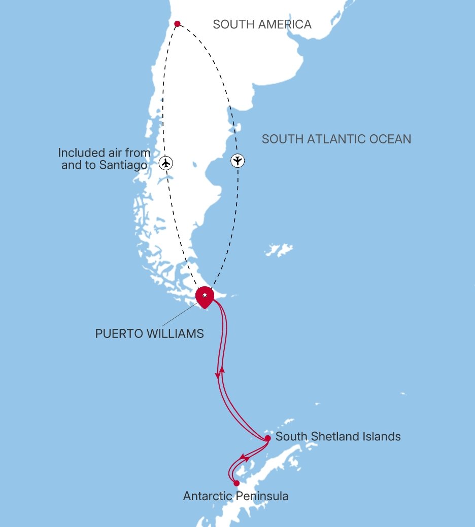 Puerto Williams to Puerto Williams Silver Cloud Voyage E4281218010 itinerary map