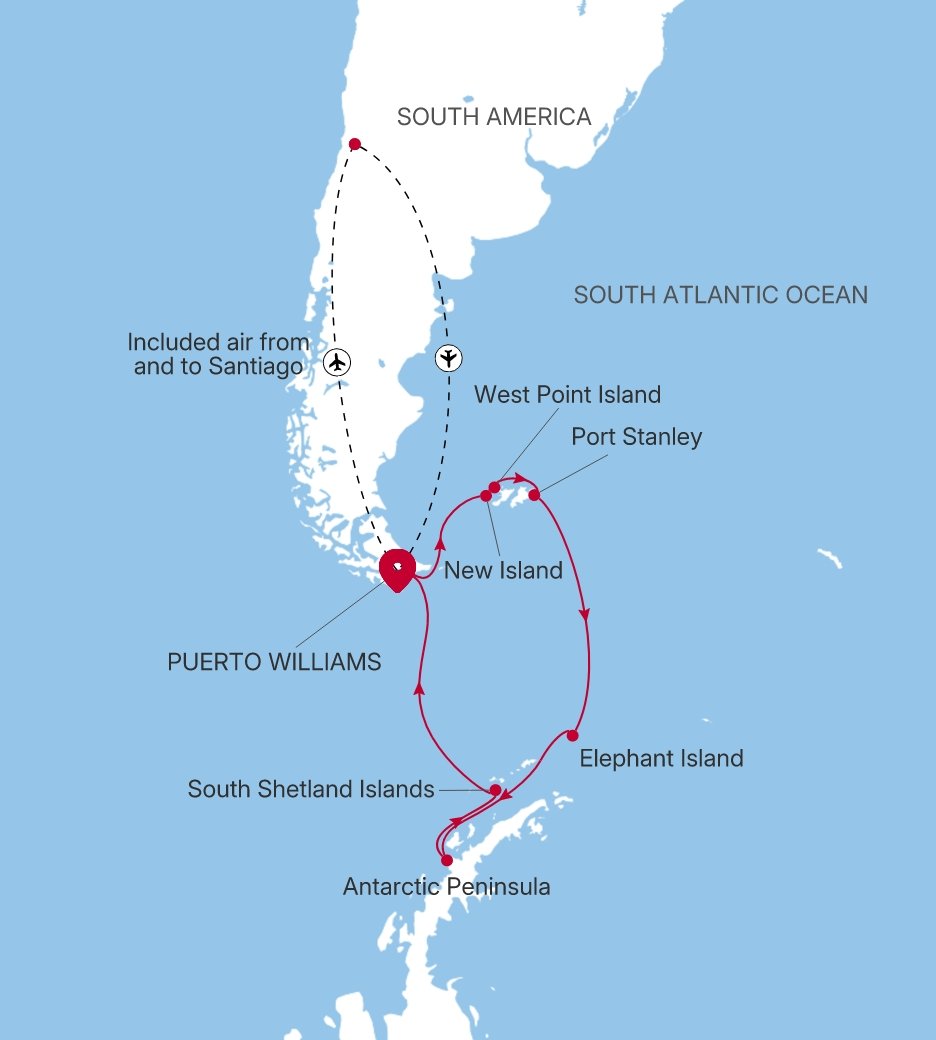 Puerto Williams to Puerto Williams Silver Cloud Voyage E4281228012 itinerary map