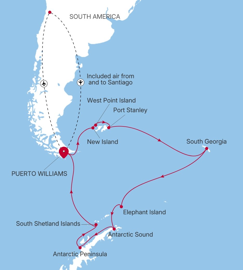 Puerto Williams to Puerto Williams Silver Cloud Voyage E4290124018 itinerary map