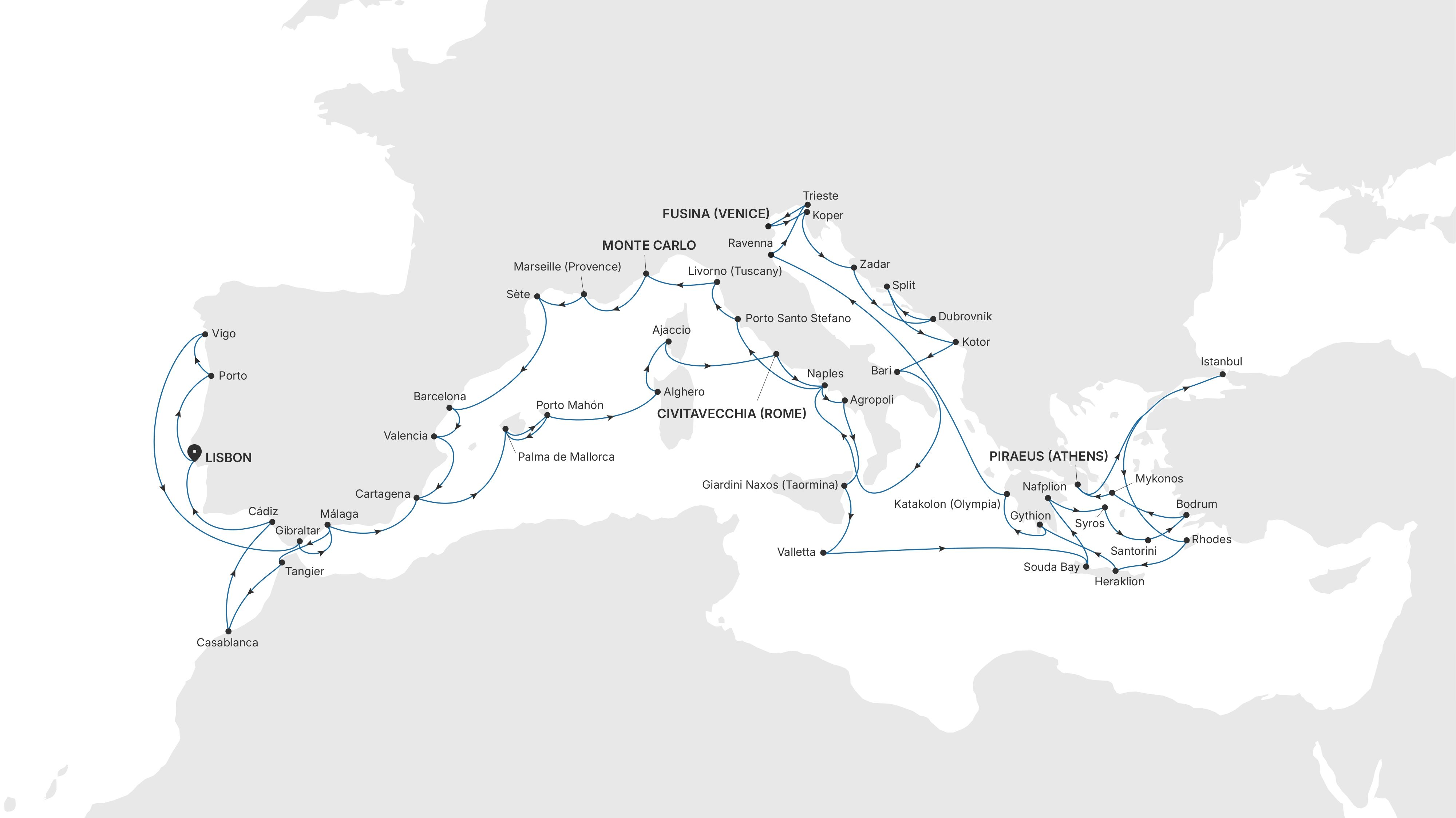 Silver Dawn Lisbon to Lisbon voyage DA270928060 itinerary map