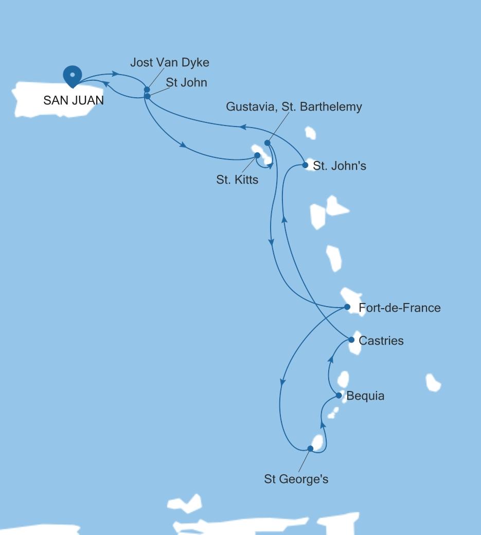 Silver Dawn San Juan to San Juan voyage DA271211010 itinerary map