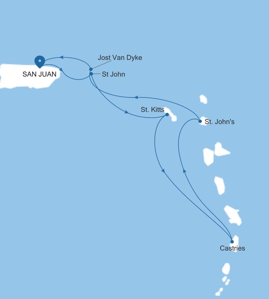 Silver Dawn San Juan to San Juan voyage DA271221007 itinerary map