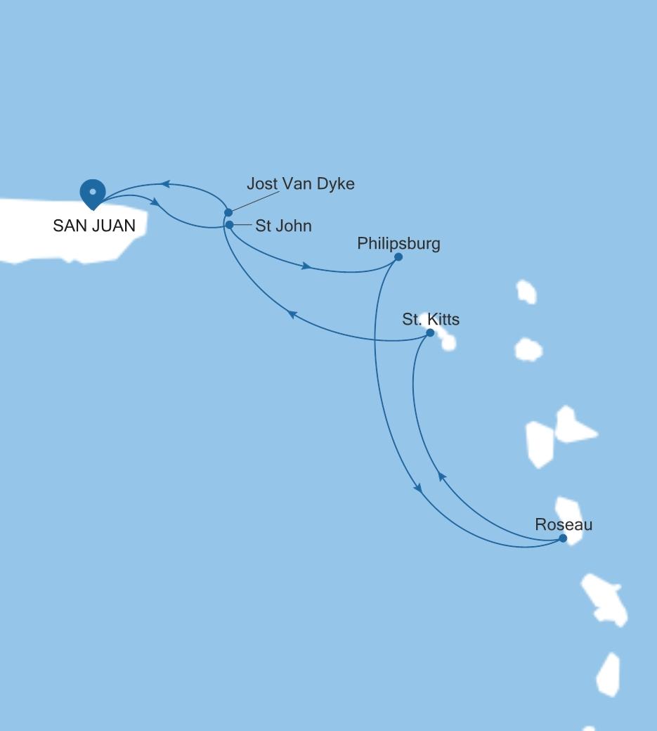 Silver Dawn San Juan to San Juan voyage DA271228007 itinerary map