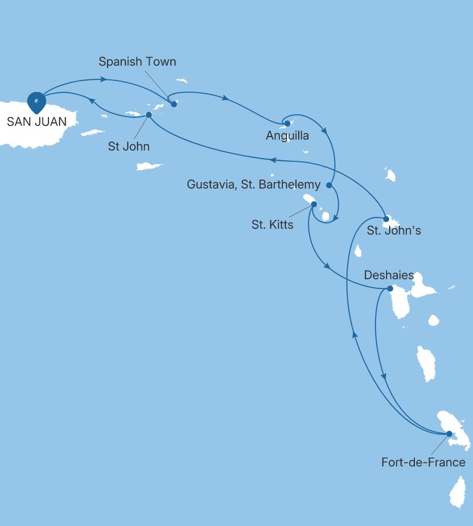 Silver Dawn San Juan to San Juan voyage DA280210009 itinerary map