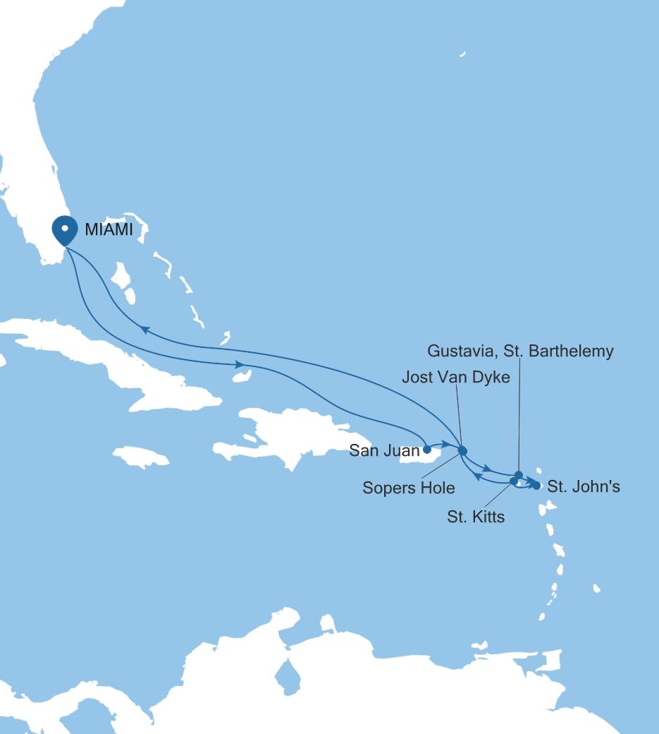 Silver Dawn Miami, FL to Miami, FL voyage DA280303011 itinerary map