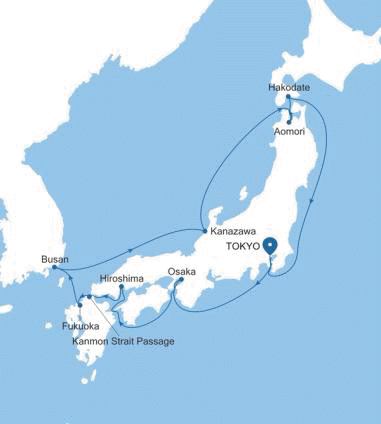 Silver Moon Tokyo to Tokyo voyage MO260406014 itinerary map