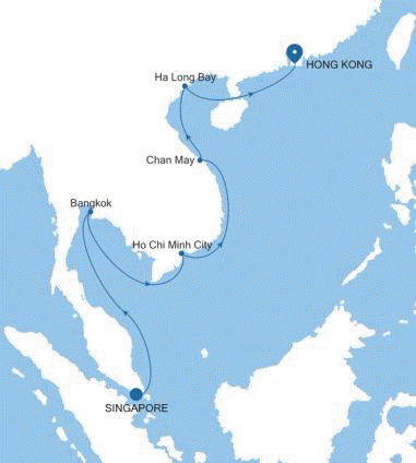 Silver Moon Singapore to Hong Kong voyage MO260223014 itinerary map