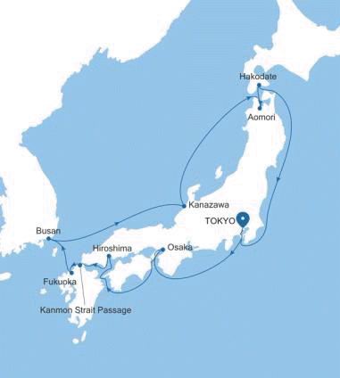 Silver Moon Tokyo to Tokyo voyage MO260323014 itinerary map