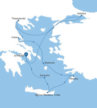 Silver Muse Athens (Piraeus) to Athens (Piraeus) voyage SM260411011 itinerary map