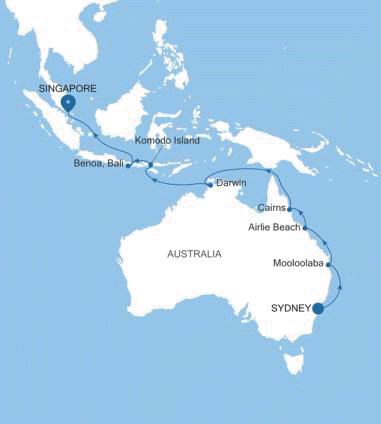 Silver Nova Sydney to Singapore voyage SN260125018 itinerary map