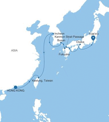 Silver Nova Hong Kong to Tokyo voyage SN260226014 itinerary map