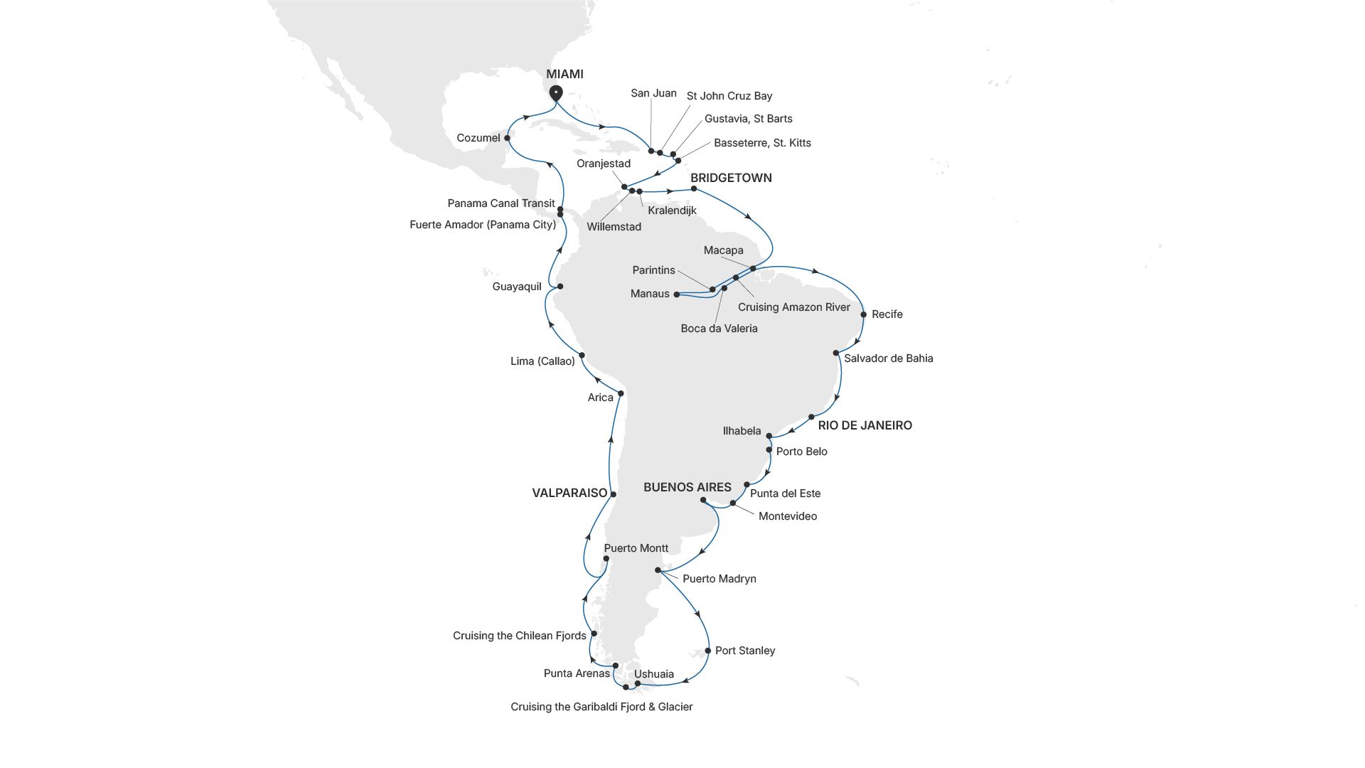Silver Nova Miami, FL to Miami, FL voyage SN270106076 itinerary map
