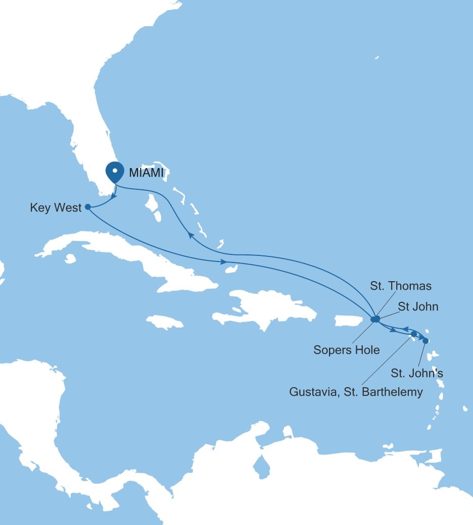 Silver Nova Miami, FL to Miami, FL voyage SN271229011 itinerary map