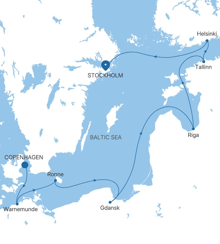 Silver Nova Copenhagen to Stockholm voyage SN280519008 itinerary map