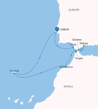 Silver Ray Lisbon to Lisbon voyage RA260324012 itinerary map