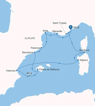 Silver Shadow Nice to Nice voyage SS260701012 historical itinerary map