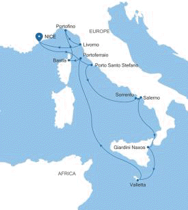 Silver Shadow Nice to Nice voyage SS270706012 historical itinerary map