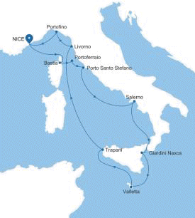Silver Shadow Nice to Nice voyage SS270730012 historical itinerary map