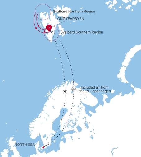 Silver Endeavour Longyearbyen to Longyearbyen voyage EV260726007 itinerary map