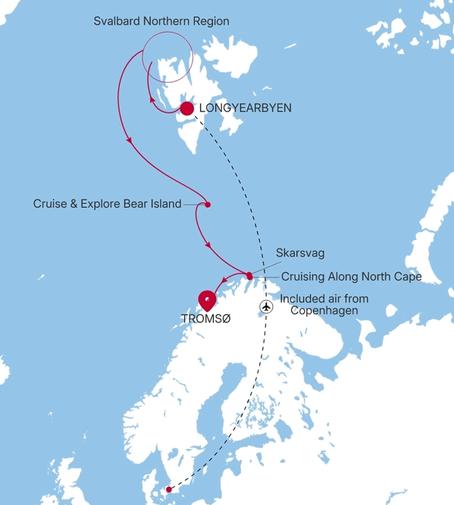 Silver Endeavour Longyearbyen to Tromsø voyage EV280715009 itinerary map