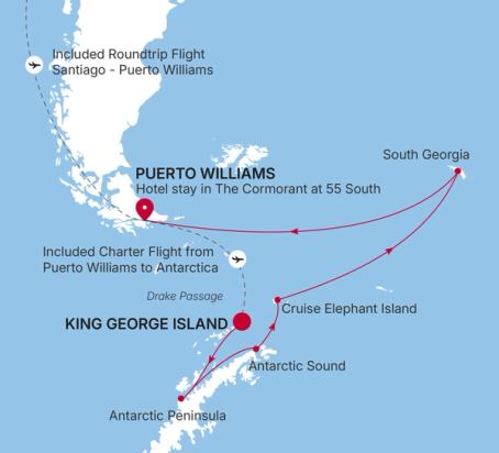 Silver Endeavour King George Island to Puerto Williams voyage EV290204015 itinerary map