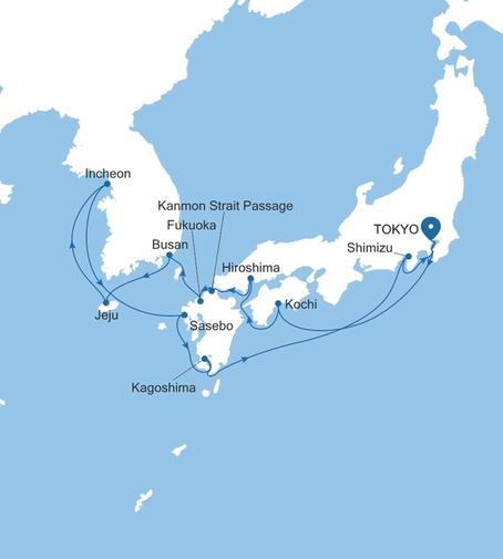 Silver Moon Tokyo to Tokyo voyage MO261017014 itinerary map