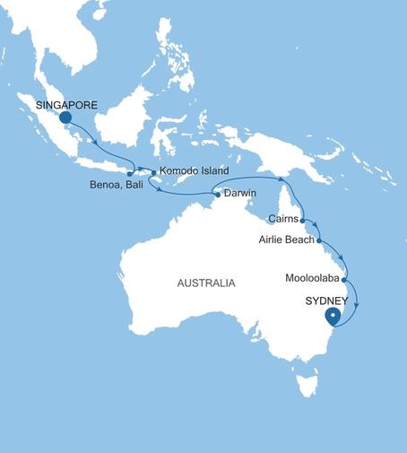 Silver Moon Singapore to Sydney voyage MO261116018 itinerary map
