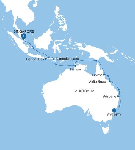 Silver Moon Sydney to Singapore voyage MO270214018 itinerary map
