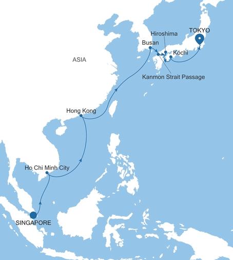 Silver Moon Singapore to Tokyo voyage MO270304016 itinerary map